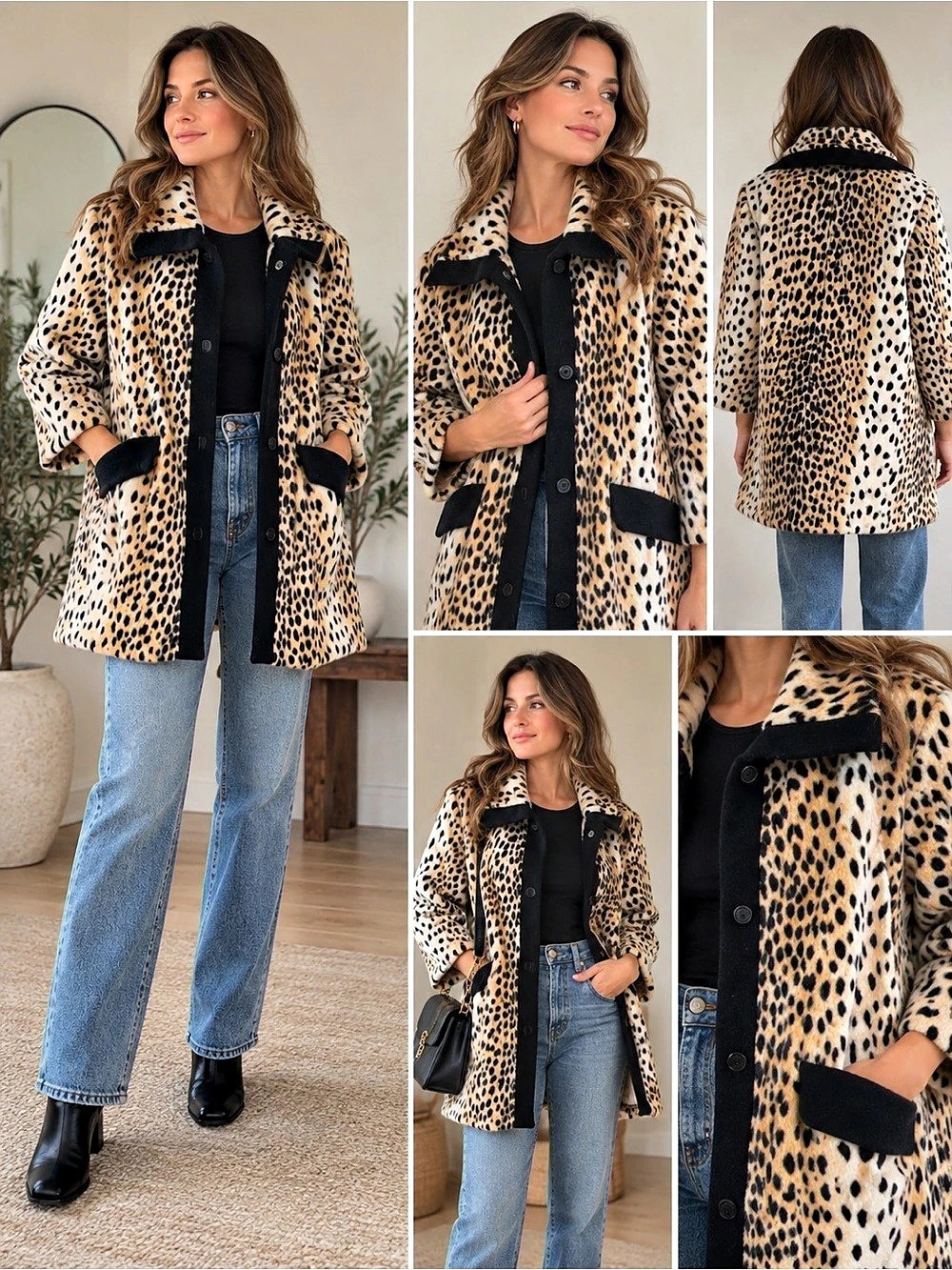 I. Magnin Leopard Print Teddy Coat in Brown & Black